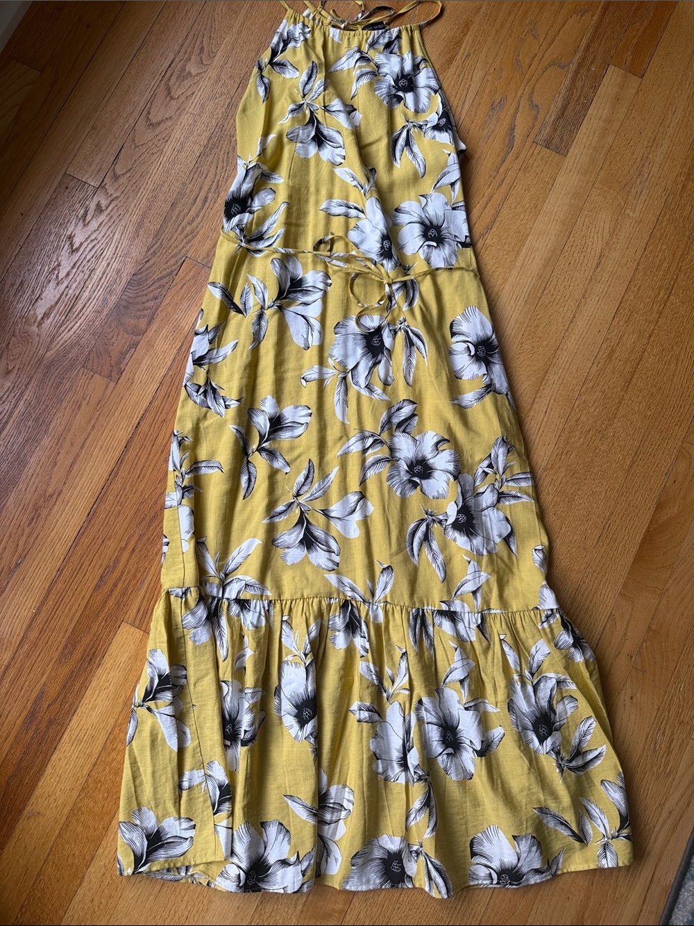Banana Republic Yellow Floral Halter Maxi Dress Size 6 Pockets